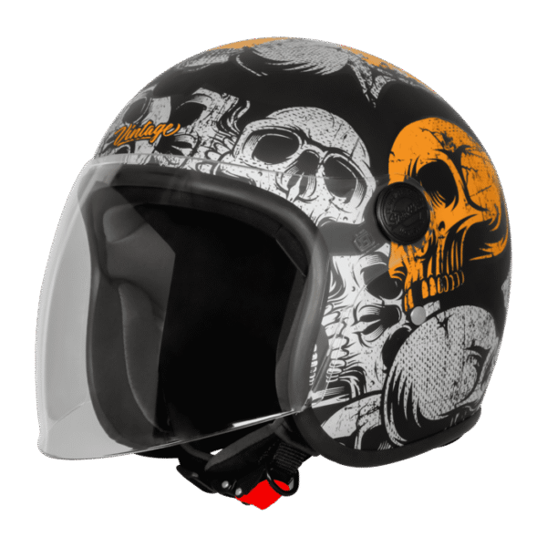 SBH-56 VINTAGE SKULL GLOSSY BLACK WITH ORANGE
