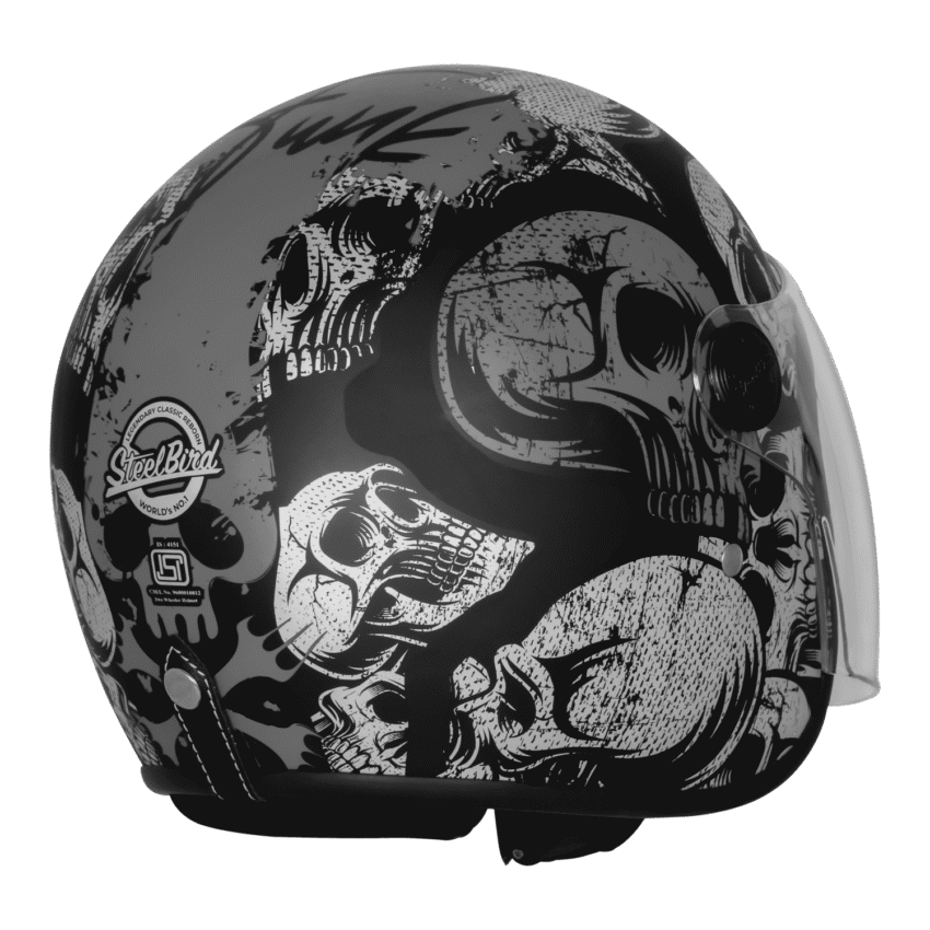 SBH-56 VINTAGE SKULL GLOSSY BLACK WITH GREY - Image 5