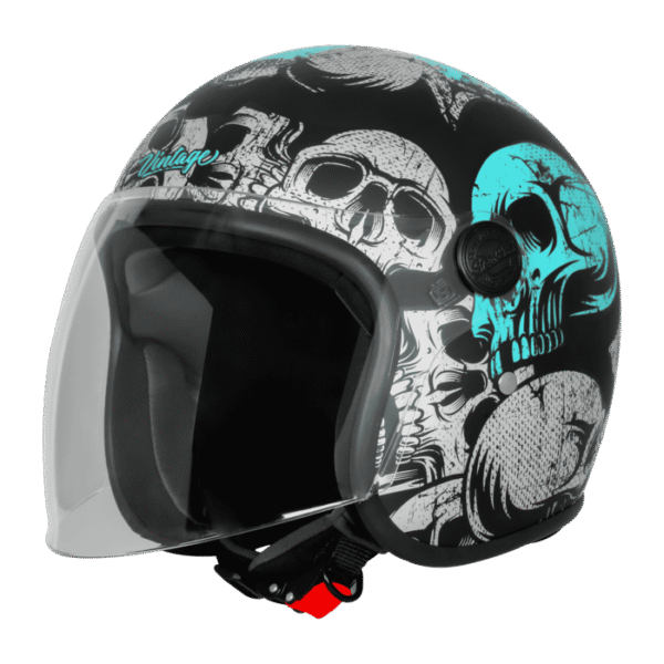 SBH-56 VINTAGE SKULL GLOSSY BLACK WITH TURQUOISE