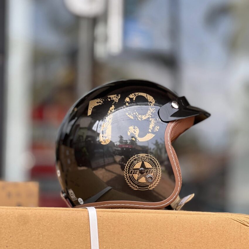 NIKKO JET HELMET – GLOSSY BLACK GOLD PRIME - Image 2